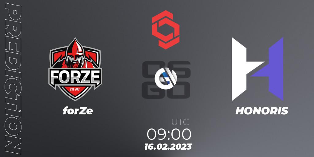 forZe - HONORIS: прогноз. 16.02.2023 at 09:00, Counter-Strike (CS2), CCT Central Europe Series Finals #1