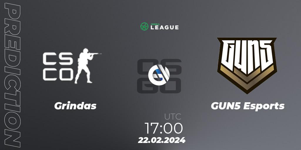 Grindas - GUN5 Esports: прогноз. 22.02.2024 at 17:00, Counter-Strike (CS2), ESEA Season 48: Advanced Division - Europe