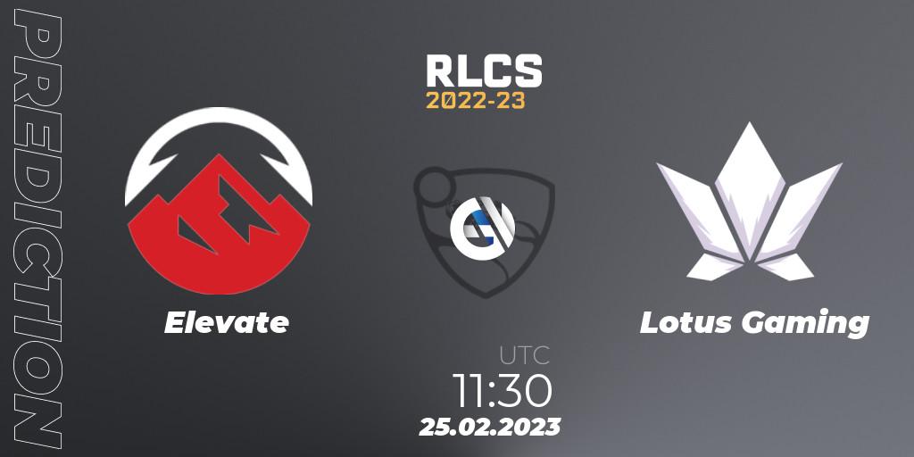 Elevate - Lotus Gaming: прогноз. 25.02.2023 at 11:30, Rocket League, RLCS 2022-23 - Winter: Asia-Pacific Regional 3 - Winter Invitational