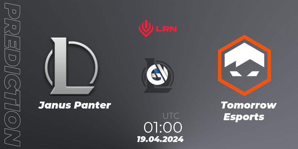 Janus Panter - Tomorrow Esports: прогноз. 19.04.2024 at 01:00, LoL, Liga Regional Norte 2024