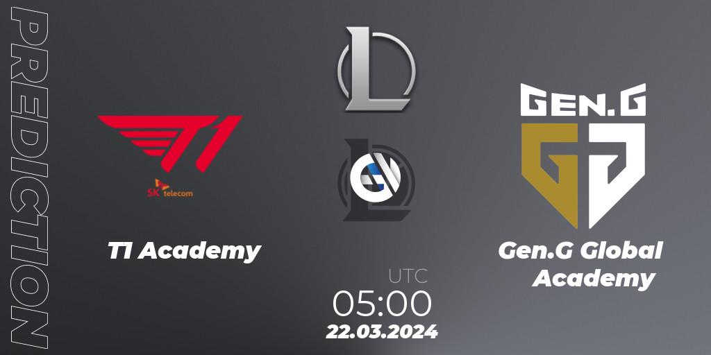 T1 Academy - Gen.G Global Academy: прогноз. 22.03.2024 at 05:00, LoL, LCK Challengers League 2024 Spring - Group Stage