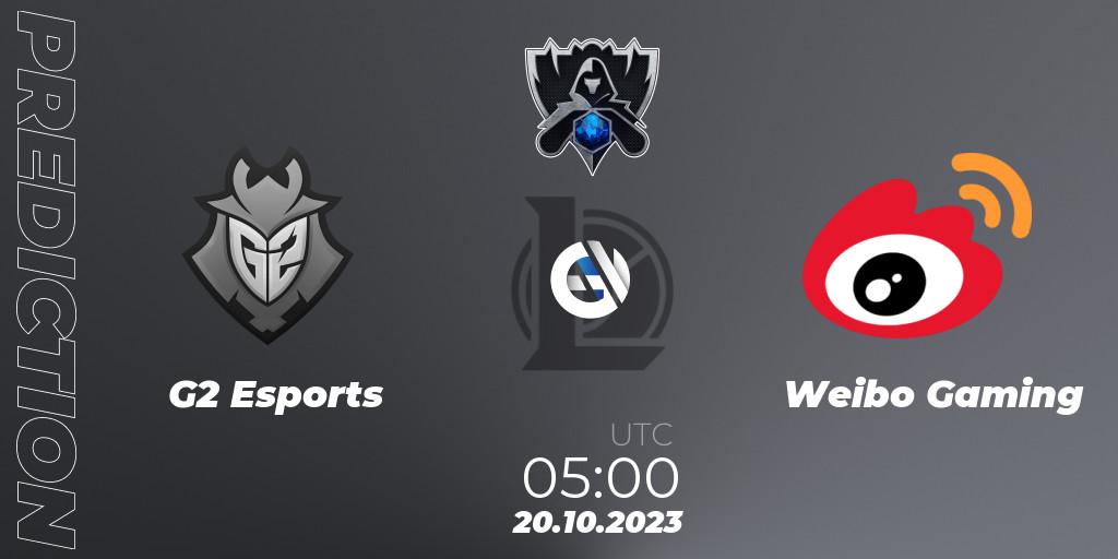 G2 Esports - Weibo Gaming: прогноз. 20.10.2023 at 10:20, LoL, Worlds 2023 LoL - Group Stage