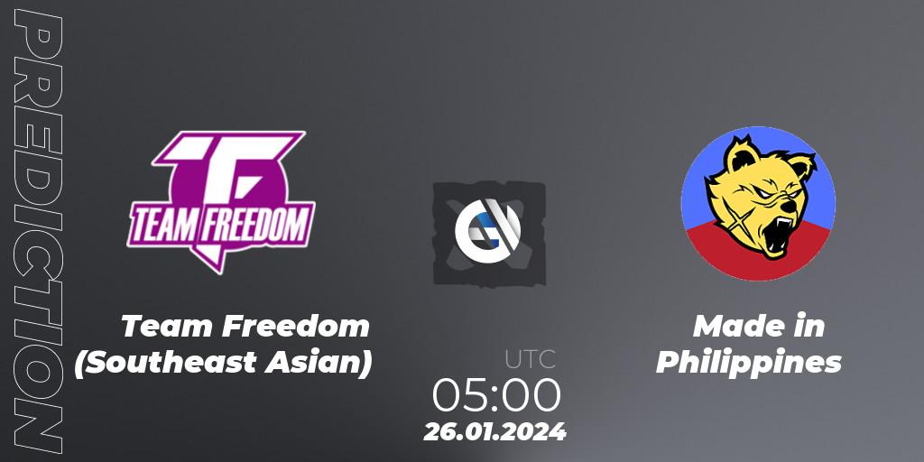 Team Freedom (Southeast Asian) - Made in Philippines: прогноз. 28.01.2024 at 06:59, Dota 2, New Year Cup 2024