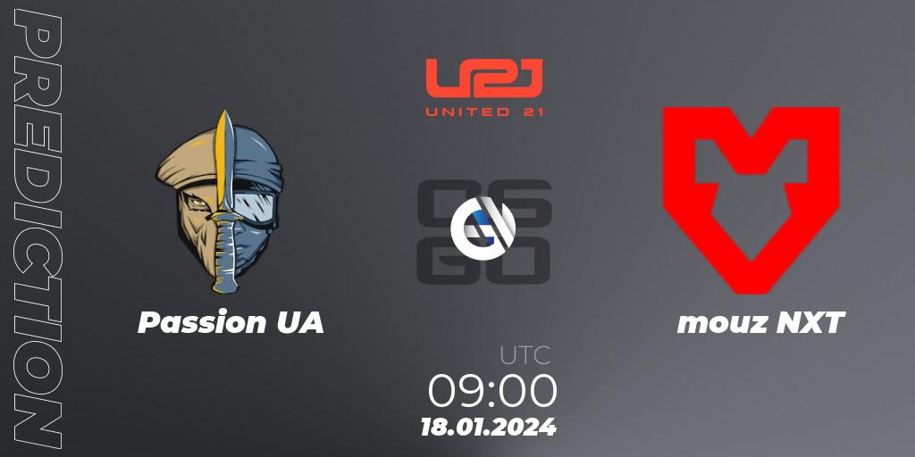 Passion UA - mouz NXT: прогноз. 18.01.2024 at 09:00, Counter-Strike (CS2), United21 Season 10