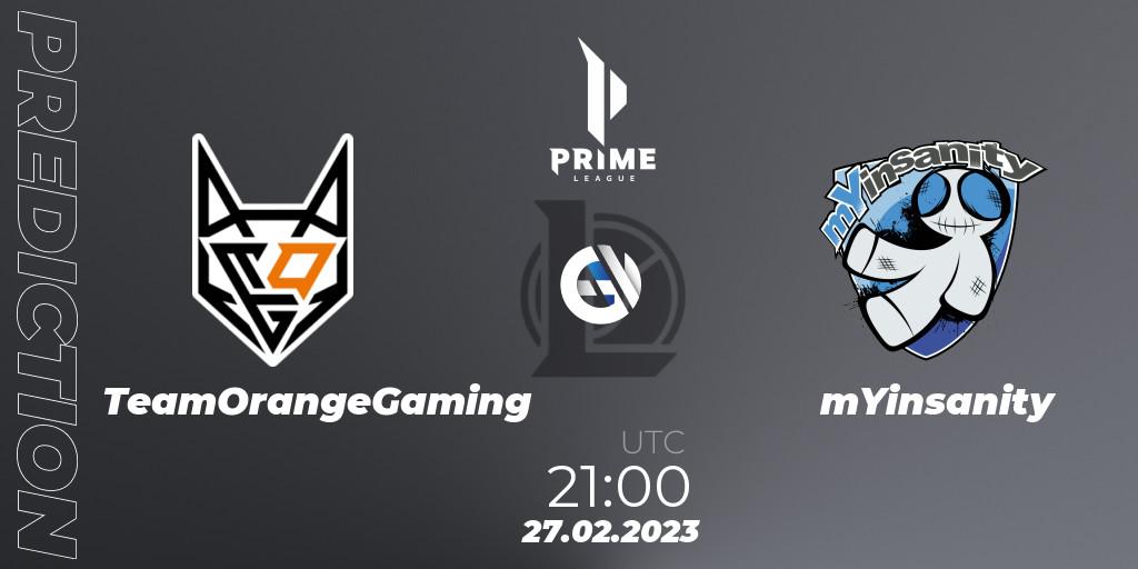 TeamOrangeGaming - mYinsanity: прогноз. 27.02.23, LoL, Prime League 2nd Division Spring 2023 - Group Stage