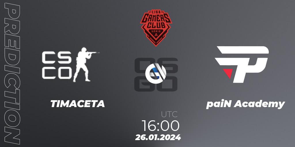 TIMACETA - paiN Academy: прогноз. 26.01.2024 at 16:00, Counter-Strike (CS2), Gamers Club Liga Série A: January 2024