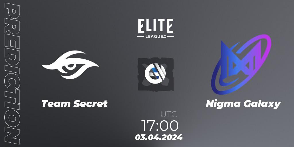 Team Secret - Nigma Galaxy: прогноз. 03.04.2024 at 18:00, Dota 2, Elite League: Swiss Stage