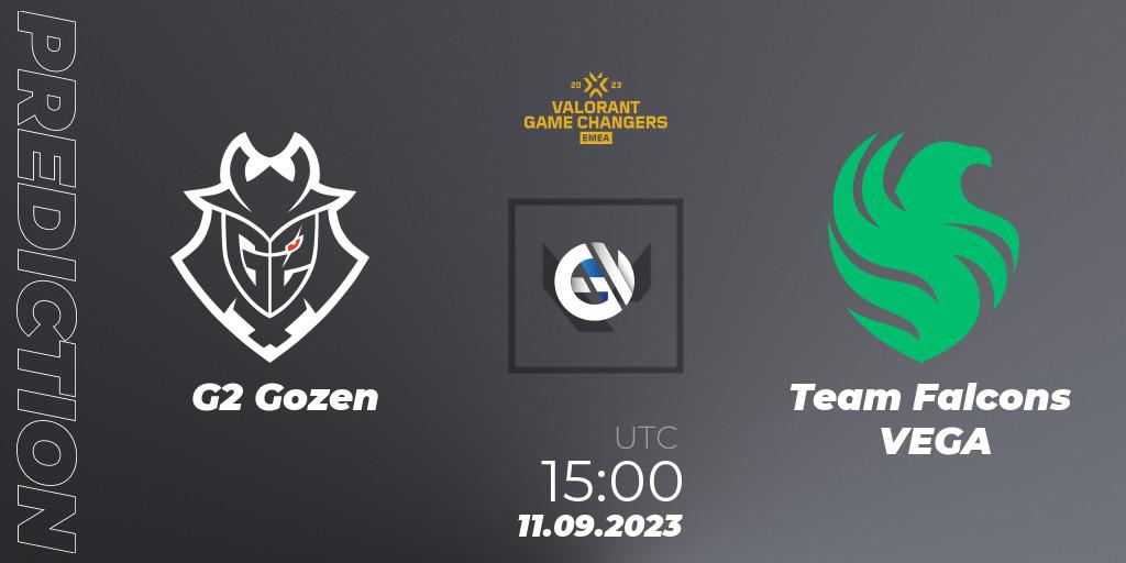 G2 Gozen - Team Falcons VEGA: прогноз. 11.09.2023 at 15:10, VALORANT, VCT 2023: Game Changers EMEA Stage 3 - Group Stage