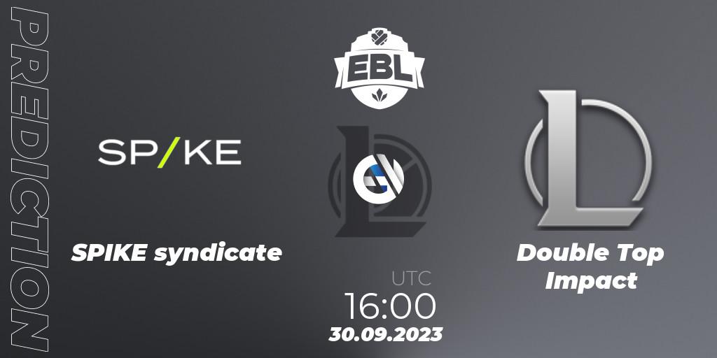 SPIKE syndicate - Double Top Impact: прогноз. 30.09.2023 at 16:00, LoL, Esports Balkan League Pro-Am 2023