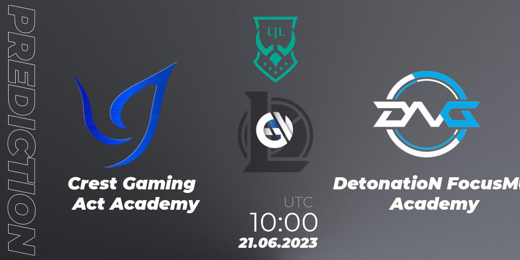 Crest Gaming Act Academy - DetonatioN FocusMe Academy: прогноз. 21.06.2023 at 10:15, LoL, LJL Academy 2023 - Group Stage