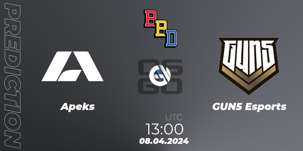 Apeks - GUN5 Esports: прогноз. 08.04.24, CS2 (CS:GO), BetBoom Dacha Belgrade 2024: European Qualifier