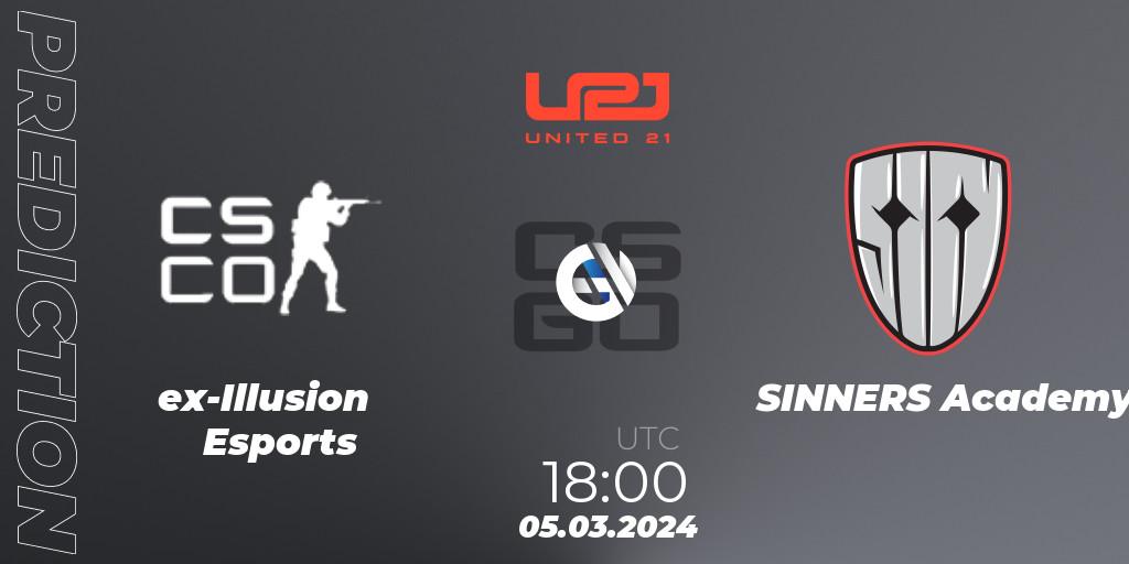 ex-Illusion Esports - SINNERS Academy: прогноз. 05.03.2024 at 18:00, Counter-Strike (CS2), United21 Season 11: Division 2
