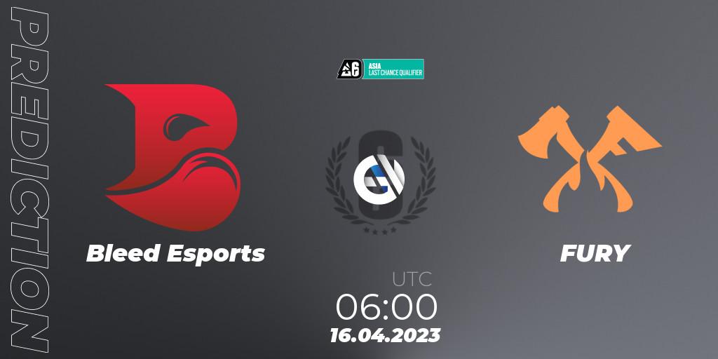 Bleed Esports - FURY: прогноз. 16.04.2023 at 06:00, Rainbow Six, Asia League 2023 - Stage 1 - Last Chance Qualifiers