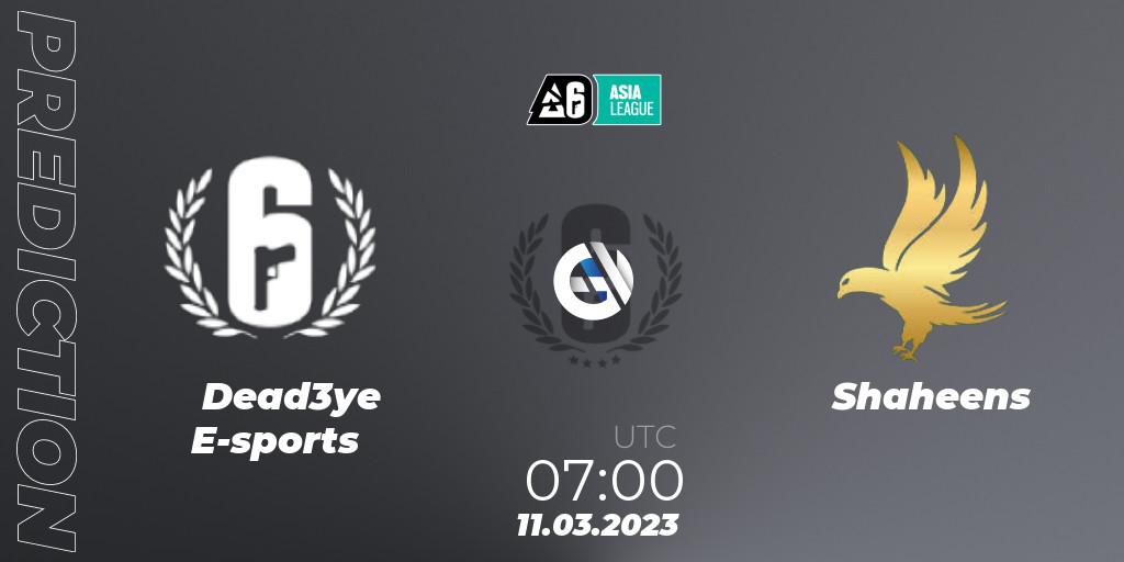 Dead3ye E-sports - Shaheens: прогноз. 11.03.2023 at 08:00, Rainbow Six, South Asia League 2023 - Stage 1