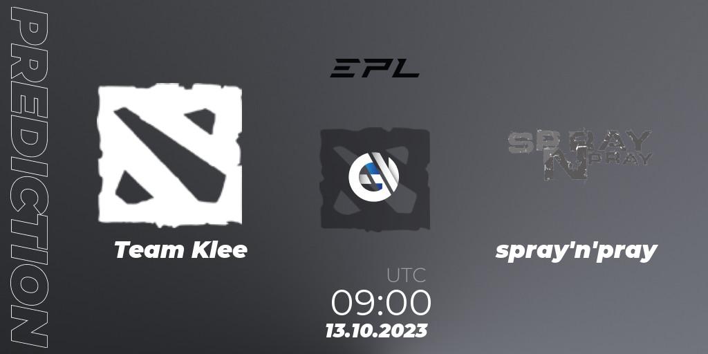 Team Klee - spray'n'pray: прогноз. 13.10.2023 at 09:00, Dota 2, European Pro League Season 13