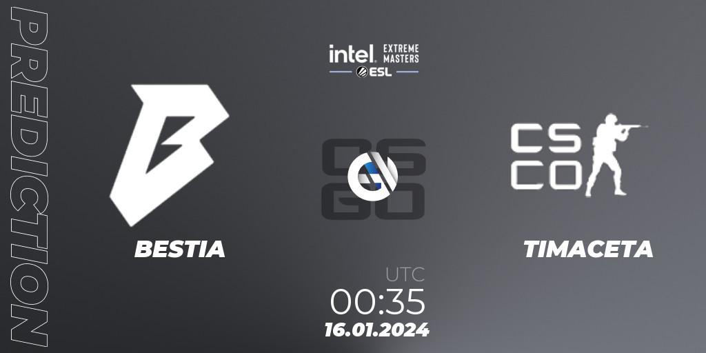 BESTIA - TIMACETA: прогноз. 16.01.2024 at 00:35, Counter-Strike (CS2), Intel Extreme Masters China 2024: South American Open Qualifier #2