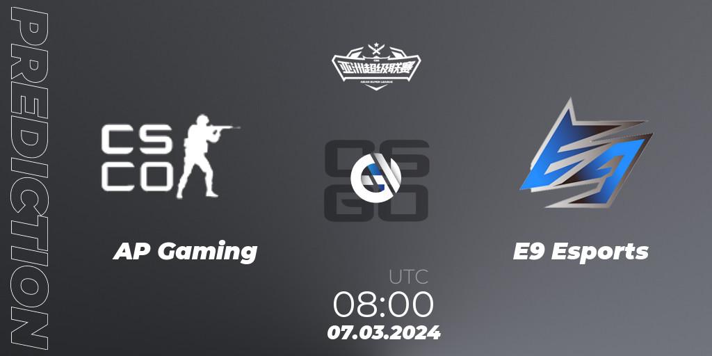 AP Gaming - E9 Esports: прогноз. 07.03.2024 at 08:30, Counter-Strike (CS2), Asian Super League Season 2