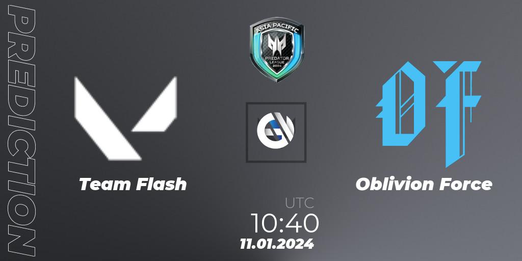 Team Flash - Oblivion Force: прогноз. 11.01.2024 at 10:40, VALORANT, Asia Pacific Predator League 2024