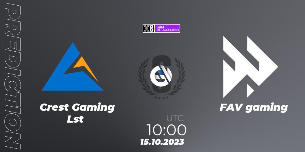 Crest Gaming Lst - FAV gaming: прогноз. 15.10.2023 at 10:00, Rainbow Six, Japan League 2023 - Stage 2 - Last Chance Qualifiers