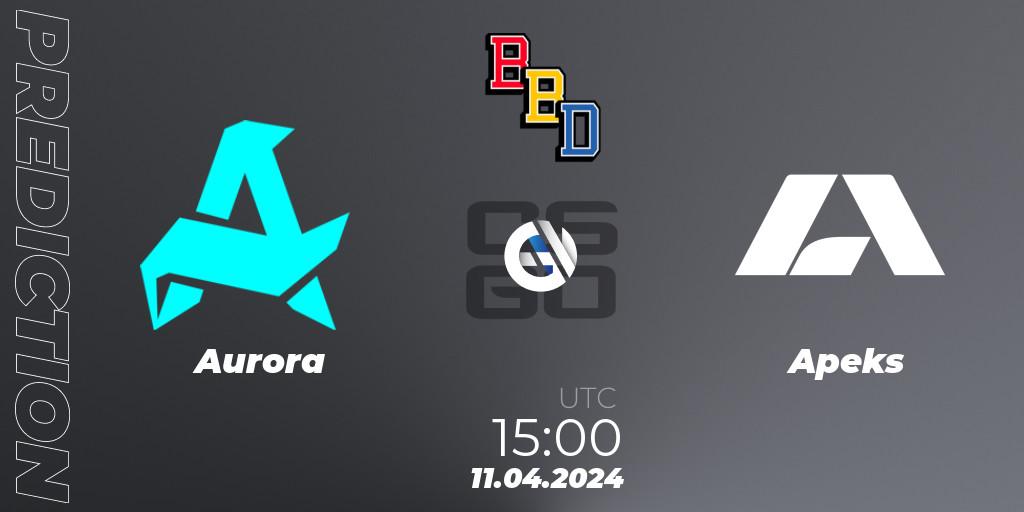 Aurora - Apeks: прогноз. 11.04.2024 at 15:30, Counter-Strike (CS2), BetBoom Dacha Belgrade 2024: European Qualifier