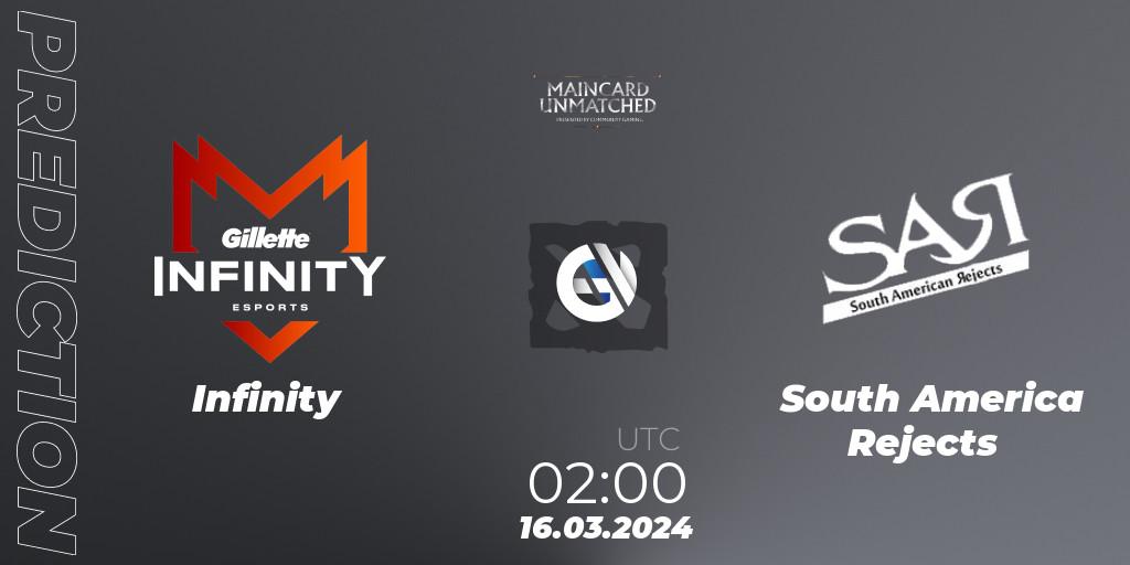 Infinity - South America Rejects: прогноз. 14.03.2024 at 22:00, Dota 2, Maincard Unmatched - March