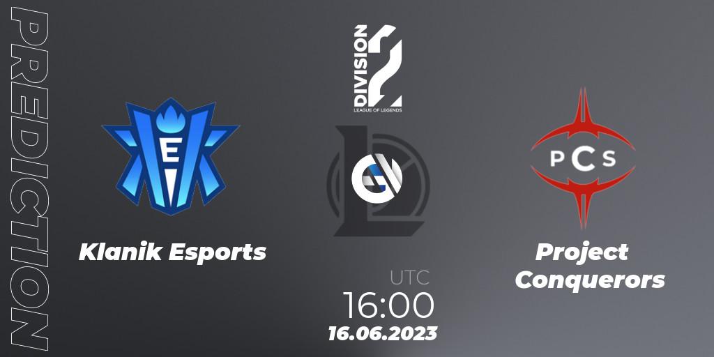 Klanik Esports - Project Conquerors: прогноз. 16.06.2023 at 16:00, LoL, LFL Division 2 Summer 2023 - Group Stage