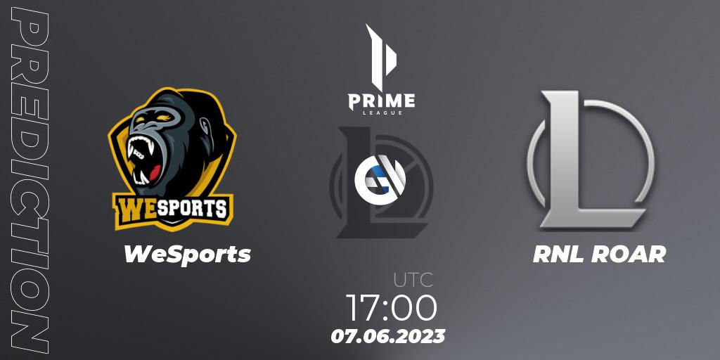 WeSports - RNL ROAR: прогноз. 07.06.2023 at 17:00, LoL, Prime League 2nd Division Summer 2023