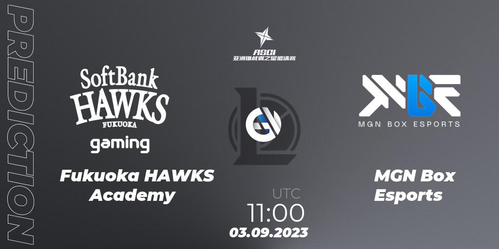Fukuoka HAWKS Academy - MGN Box Esports: прогноз. 03.09.2023 at 11:00, LoL, Asia Star Challengers Invitational 2023