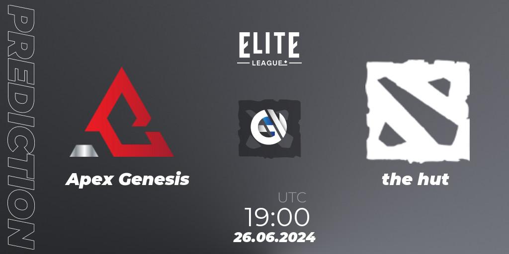 Apex Genesis - the hut: прогноз. 26.06.2024 at 19:00, Dota 2, Elite League Season 2: North America Closed Qualifier
