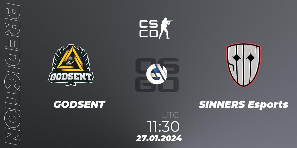 GODSENT - SINNERS Esports: прогноз. 27.01.2024 at 11:30, Counter-Strike (CS2), European Pro League Season 13