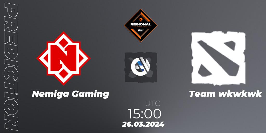 Nemiga Gaming - Team wkwkwk: прогноз. 26.03.2024 at 15:00, Dota 2, RES Regional Series: EU #1