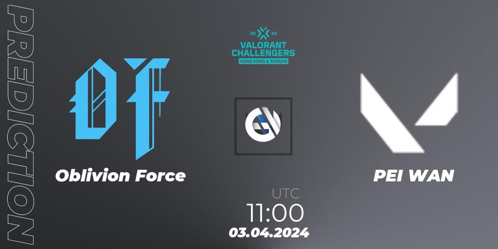 Oblivion Force - PEI WAN: прогноз. 03.04.2024 at 11:00, VALORANT, VALORANT Challengers Hong Kong and Taiwan 2024: Split 1