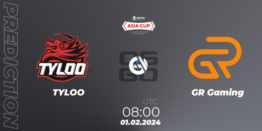 TYLOO - GR Gaming: прогноз. 01.02.2024 at 08:00, Counter-Strike (CS2), 5E Arena Asia Cup Spring 2024 - BLAST Premier Qualifier