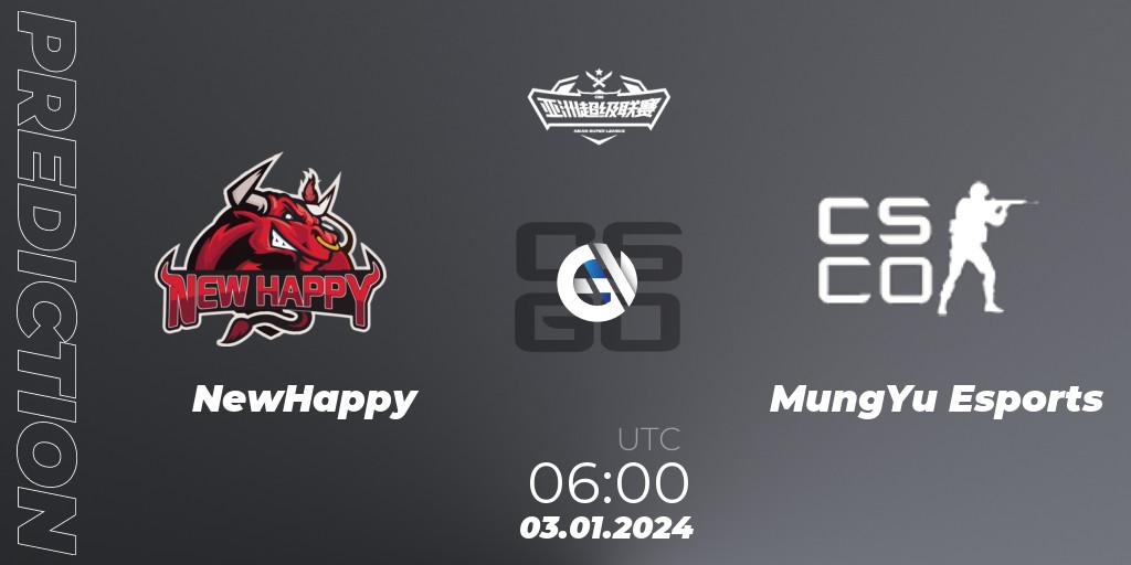 NewHappy - MungYu Esports: прогноз. 03.01.2024 at 06:00, Counter-Strike (CS2), Asian Super League Season 1
