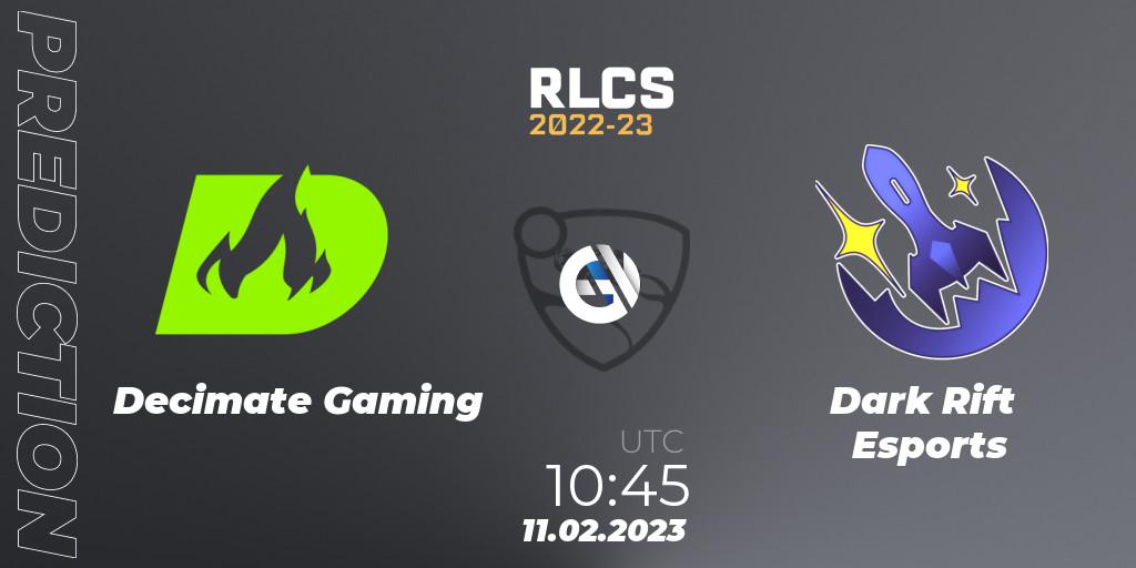 Decimate Gaming - Dark Rift Esports: прогноз. 11.02.2023 at 10:45, Rocket League, RLCS 2022-23 - Winter: Asia-Pacific Regional 2 - Winter Cup