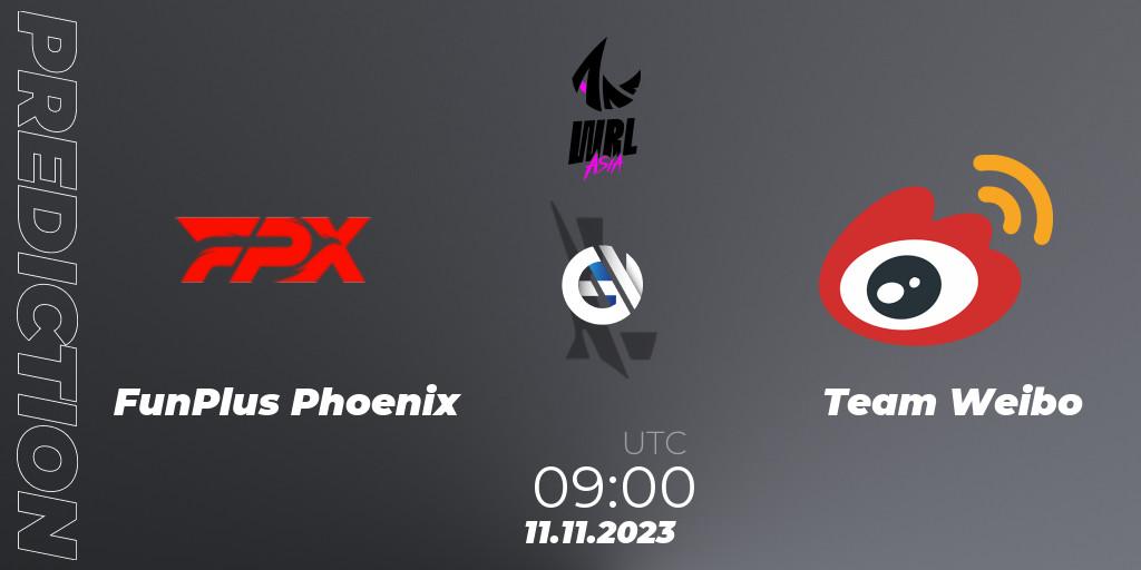 FunPlus Phoenix - Team Weibo: прогноз. 11.11.2023 at 09:00, Wild Rift, WRL Asia 2023 - Season 2 - Regular Season