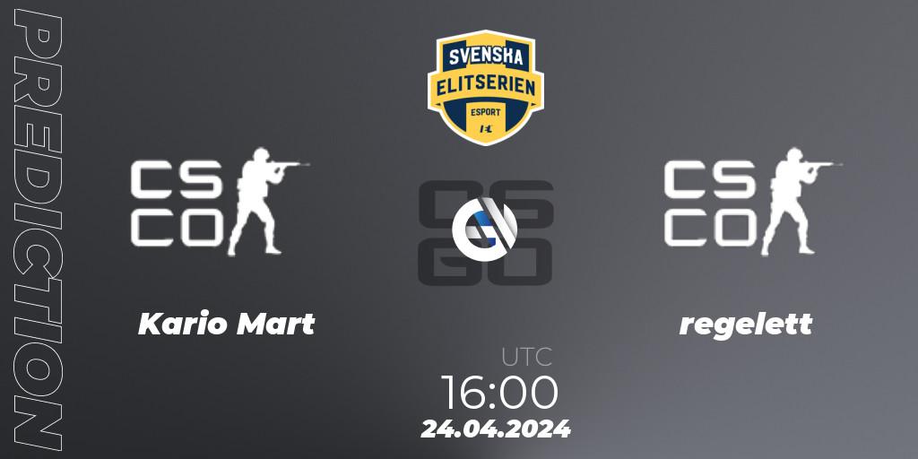 Kario Mart - regelett: прогноз. 24.04.2024 at 16:00, Counter-Strike (CS2), Svenska Elitserien Spring 2024