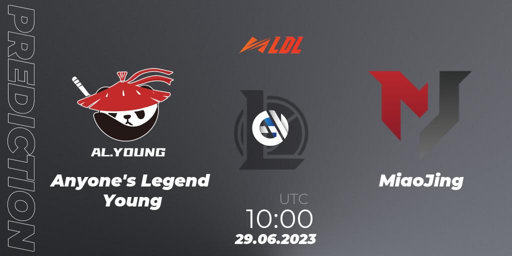 Anyone's Legend Young - MiaoJing: прогноз. 29.06.2023 at 10:00, LoL, LDL 2023 - Regular Season - Stage 3