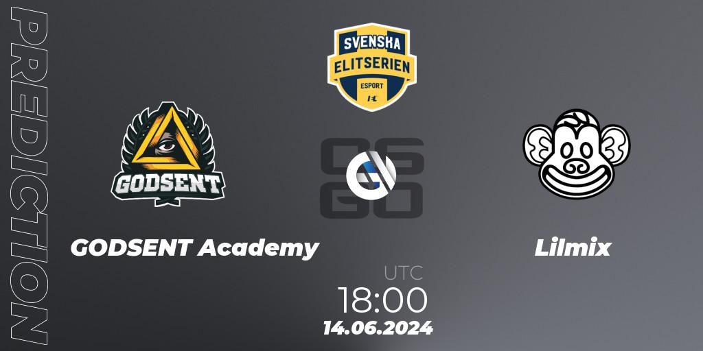 GODSENT Academy - Lilmix: прогноз. 14.06.2024 at 18:00, Counter-Strike (CS2), Svenska Elitserien Spring 2024