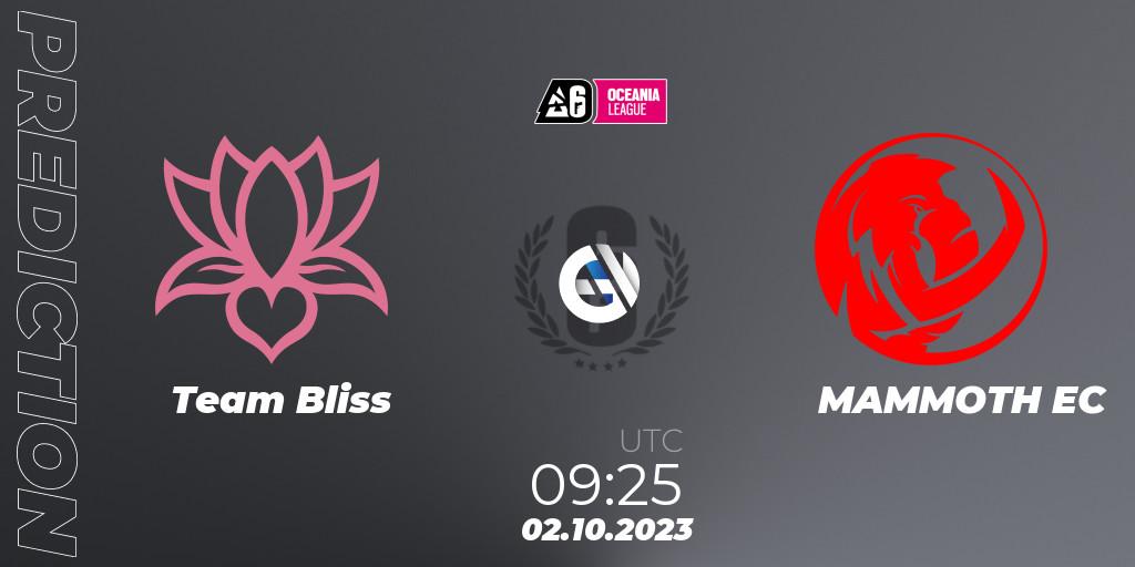 Team Bliss - MAMMOTH EC: прогноз. 02.10.2023 at 09:25, Rainbow Six, Oceania League 2023 - Stage 2