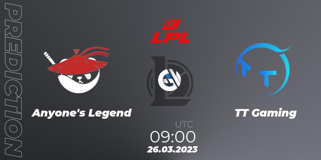 Anyone's Legend - TT Gaming: прогноз. 26.03.23, LoL, LPL Spring 2023 - Group Stage