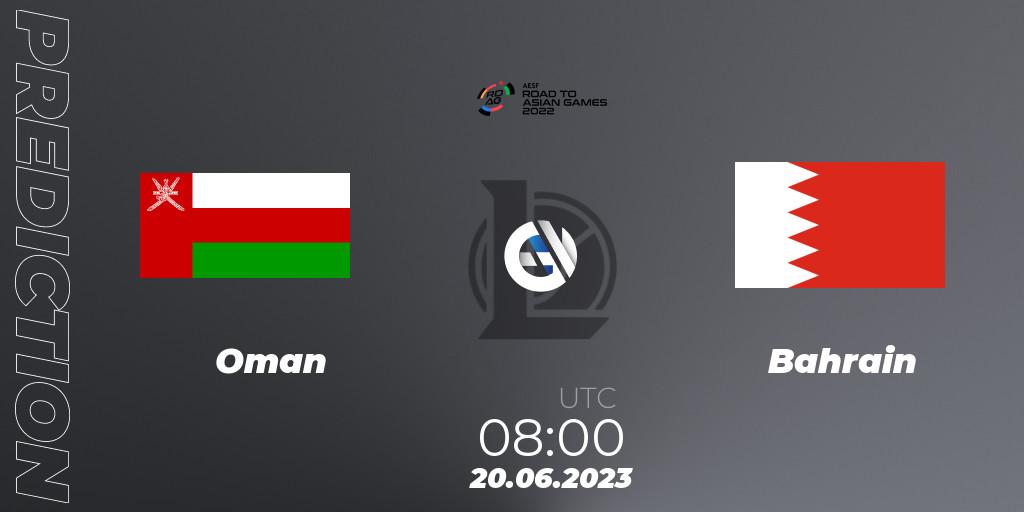 Oman - Bahrain: прогноз. 20.06.2023 at 08:00, LoL, 2022 AESF Road to Asian Games - West Asia