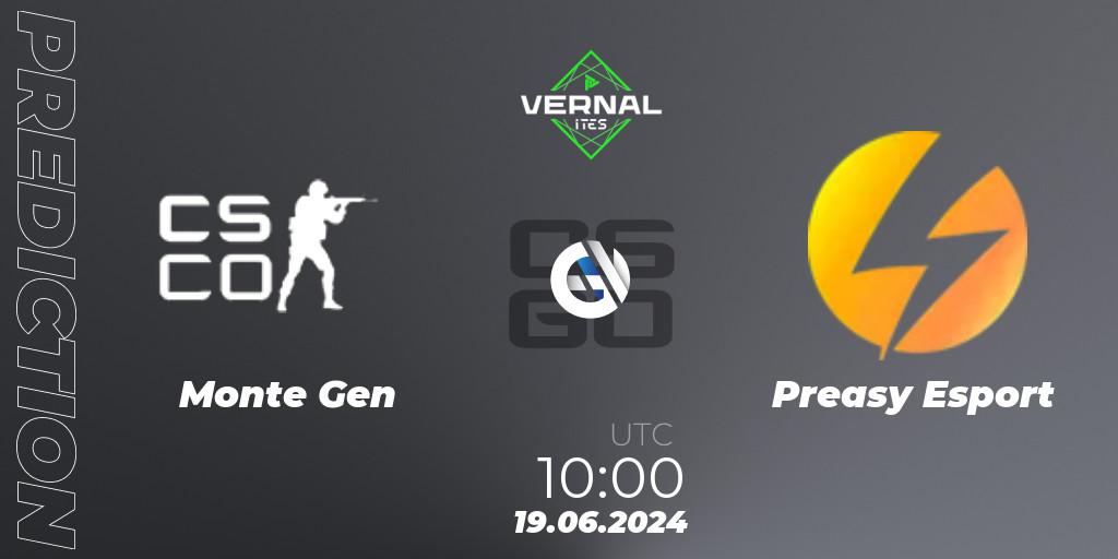 Monte Gen - Preasy Esport: прогноз. 19.06.2024 at 10:00, Counter-Strike (CS2), ITES Vernal
