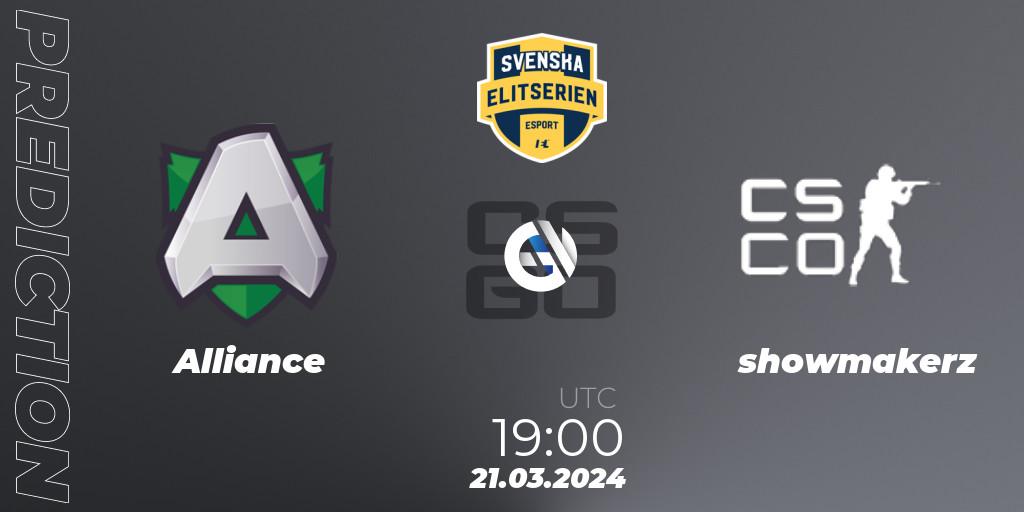 Alliance - showmakerz: прогноз. 21.03.2024 at 19:10, Counter-Strike (CS2), Svenska Elitserien Spring 2024