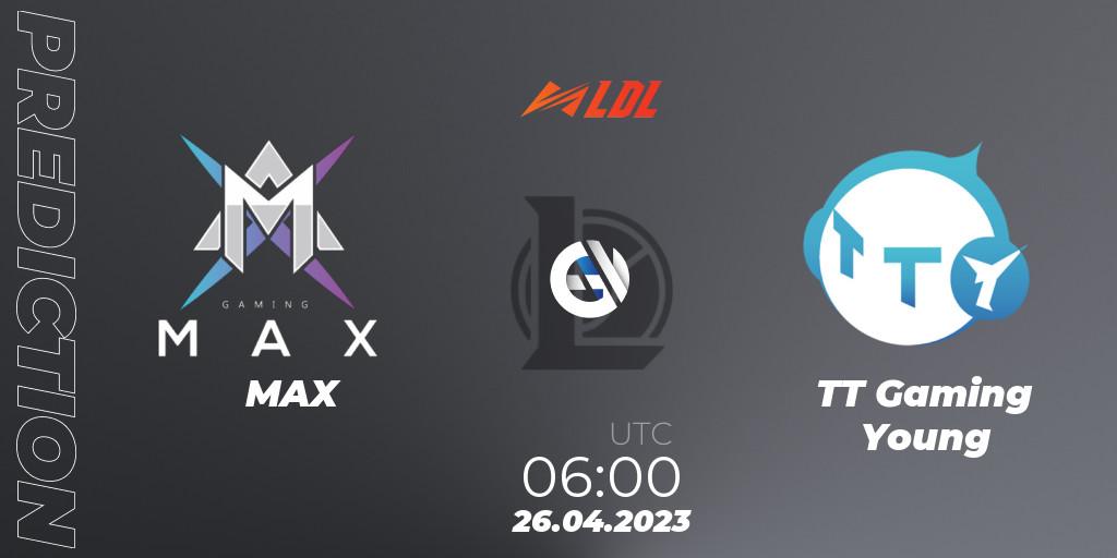 MAX - TT Gaming Young: прогноз. 26.04.2023 at 06:00, LoL, LDL 2023 - Regular Season - Stage 2