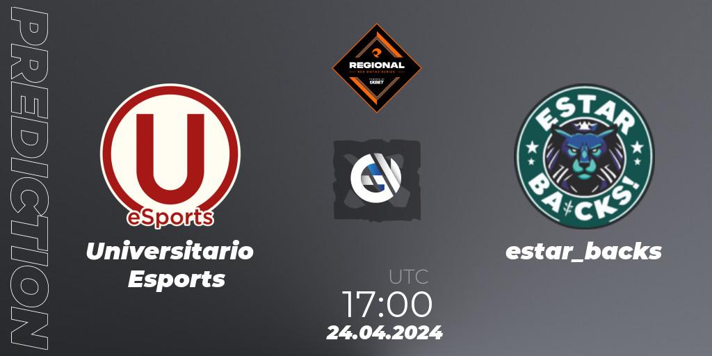 Universitario Esports - estar_backs: прогноз. 24.04.2024 at 17:00, Dota 2, RES Regional Series: LATAM #2