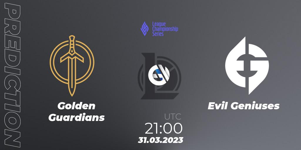 Golden Guardians - Evil Geniuses: прогноз. 31.03.2023 at 21:00, LoL, LCS Spring 2023 - Playoffs