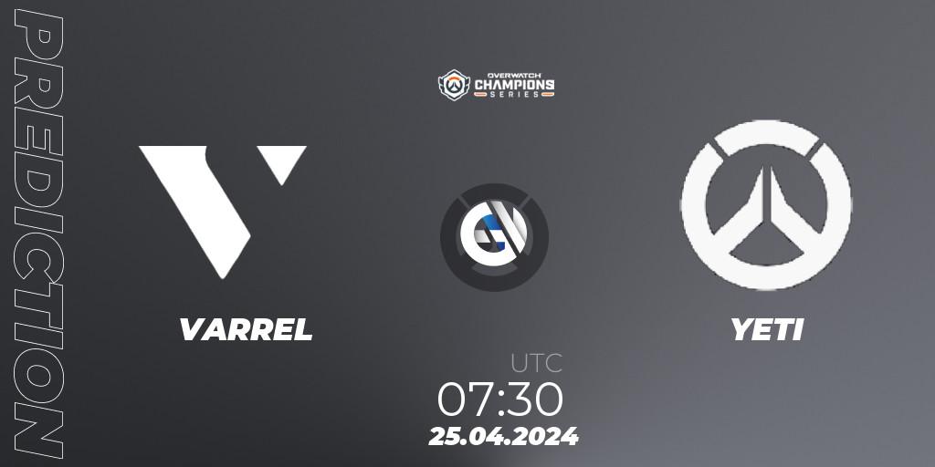 VARREL - YETI: прогноз. 25.04.2024 at 07:30, Overwatch, Overwatch Champions Series 2024 - Asia Stage 1 Main Event