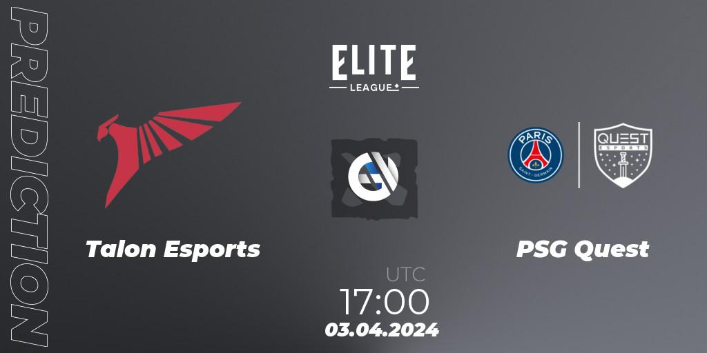 Talon Esports - PSG Quest: прогноз. 03.04.2024 at 16:30, Dota 2, Elite League: Swiss Stage