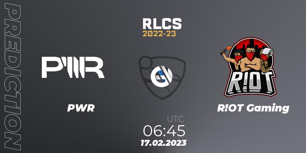PWR - R!OT Gaming: прогноз. 17.02.2023 at 06:45, Rocket League, RLCS 2022-23 - Winter: Oceania Regional 2 - Winter Cup